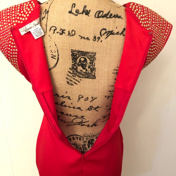 LG Red Dress w/ Gold Studs - Picture 7 of 7